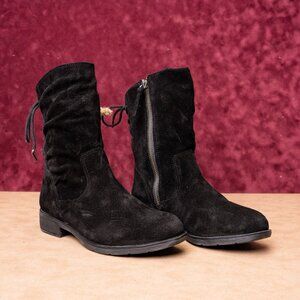 Sofft Women Sharnell Low Distress Black Suede Back Lace-up Mid Calf boots sz 6